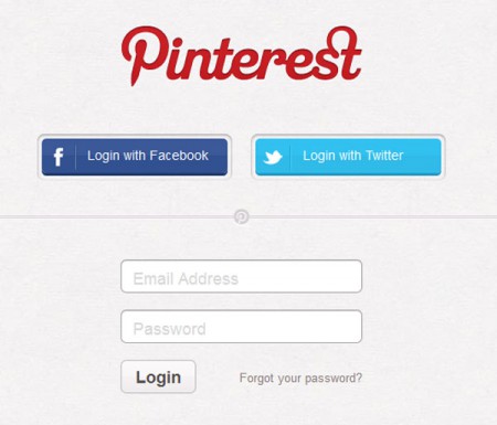 Login do site "Pinterest"